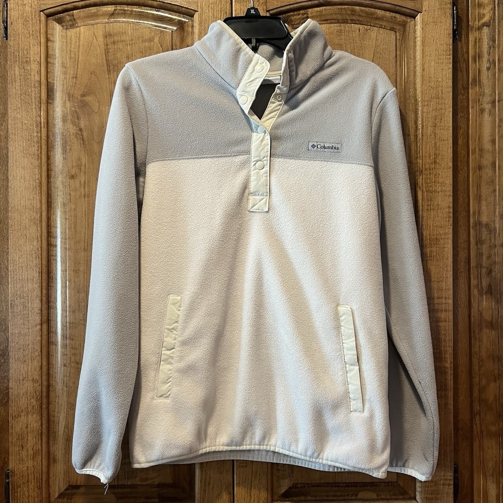 Columbia Snap Foster Creek Pullover Jacket Women's Medium Gray Cream‎ Fleece